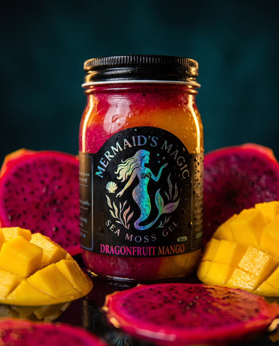 Dragon Fruit Mango Sea Moss Gel LIMITED EDITION styled with fresh whole fruit