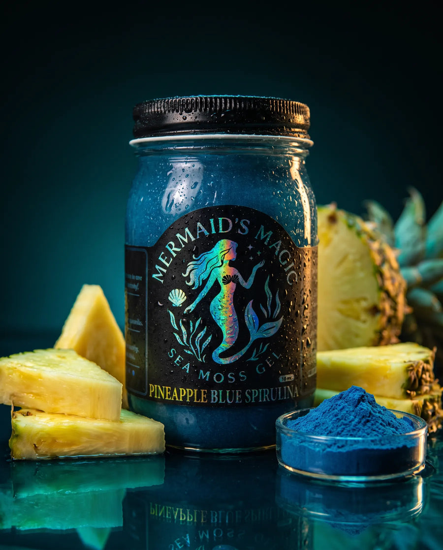 Pineapple with Blue Spirulina styled with fresh whole fruit