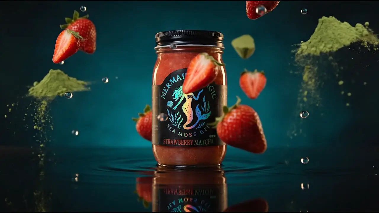Strawberry with Japanese Ceremonial Matcha (NEW RELEASE), turning slowly in the light with its fruit floating around it